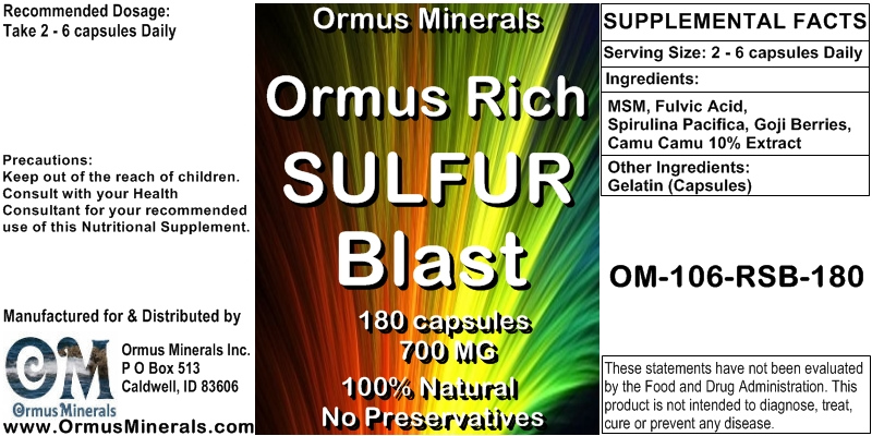 Ormus Minerals Ormus Rich Sulfur Blast 180 capsules Ormus Minerals Ormus Rich Sulfur Blast 180 capsules